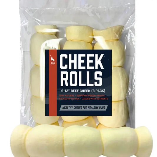 Beef Collagen Cheek Rolls for Large Dogs (3 Pack) - 9-12" Extra-Thick, 100% Natural, Single-Ingredient, Durable Chews for Aggressive Chewers