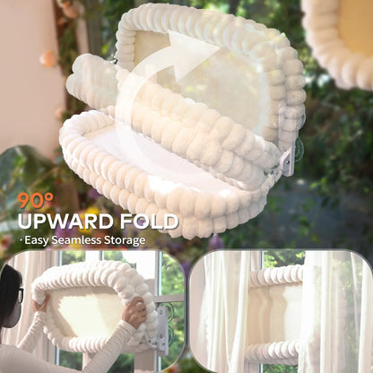 Folding Cat Hammock for Windows - Cordless, Machine Washable Bed with Durable Metal Frame and Strong Suction Cups, Ideal Perch for Cats and Small Dogs