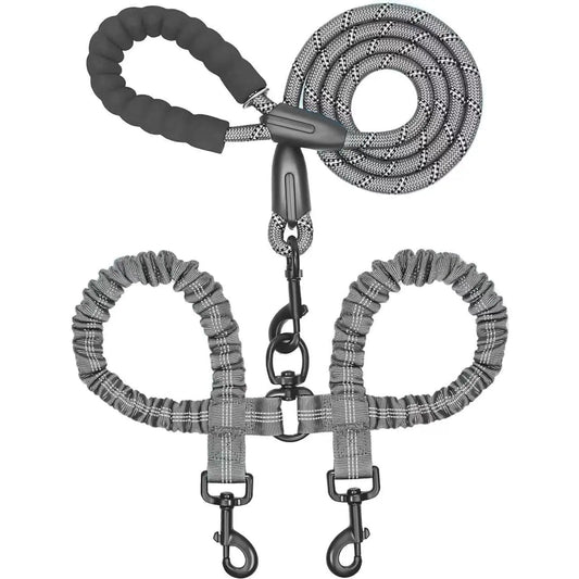 Double Dog Leash with 360° Swivel & Shock Absorption – Tangle-Free, Comfortable Walking Lead for Medium & Large Pets, Ideal for Training