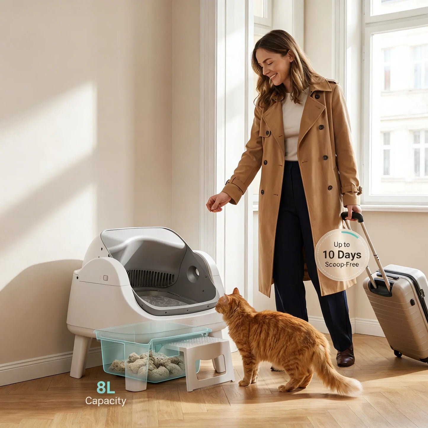 Petpivot Autoscooper 12 Lite Open Top Self-Cleaning Cat Litter Box with Advanced Safety Sensors and Senior Cat Accessibility Features