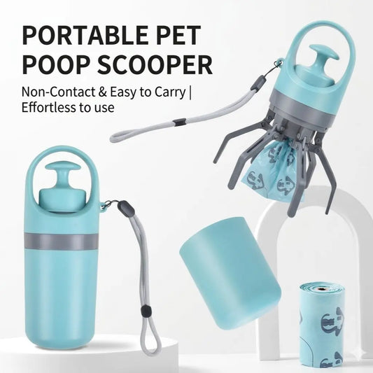 Portable Touchless Dog Waste Scooper with Six-Claw Grabber and Trash Bag Roll, Ideal for Small and Medium Dogs Outdoors