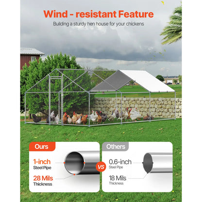 VEVOR Large Walk-In Metal Chicken Coop, 9.8 x 19.6 x 6.5 Ft Enclosure with Cover and Spire Roof, Secure Poultry Pen for Chickens, Ducks, and Rabbits for Backyard and Farm Use