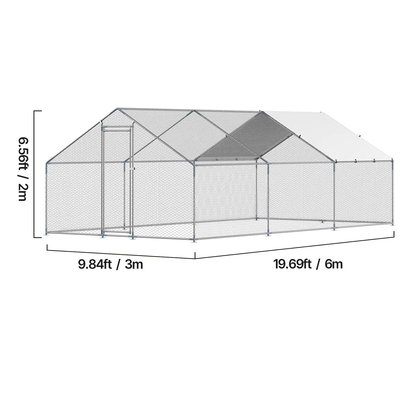 VEVOR Large Walk-In Metal Chicken Coop, 9.8 x 19.6 x 6.5 Ft Enclosure with Cover and Spire Roof, Secure Poultry Pen for Chickens, Ducks, and Rabbits for Backyard and Farm Use