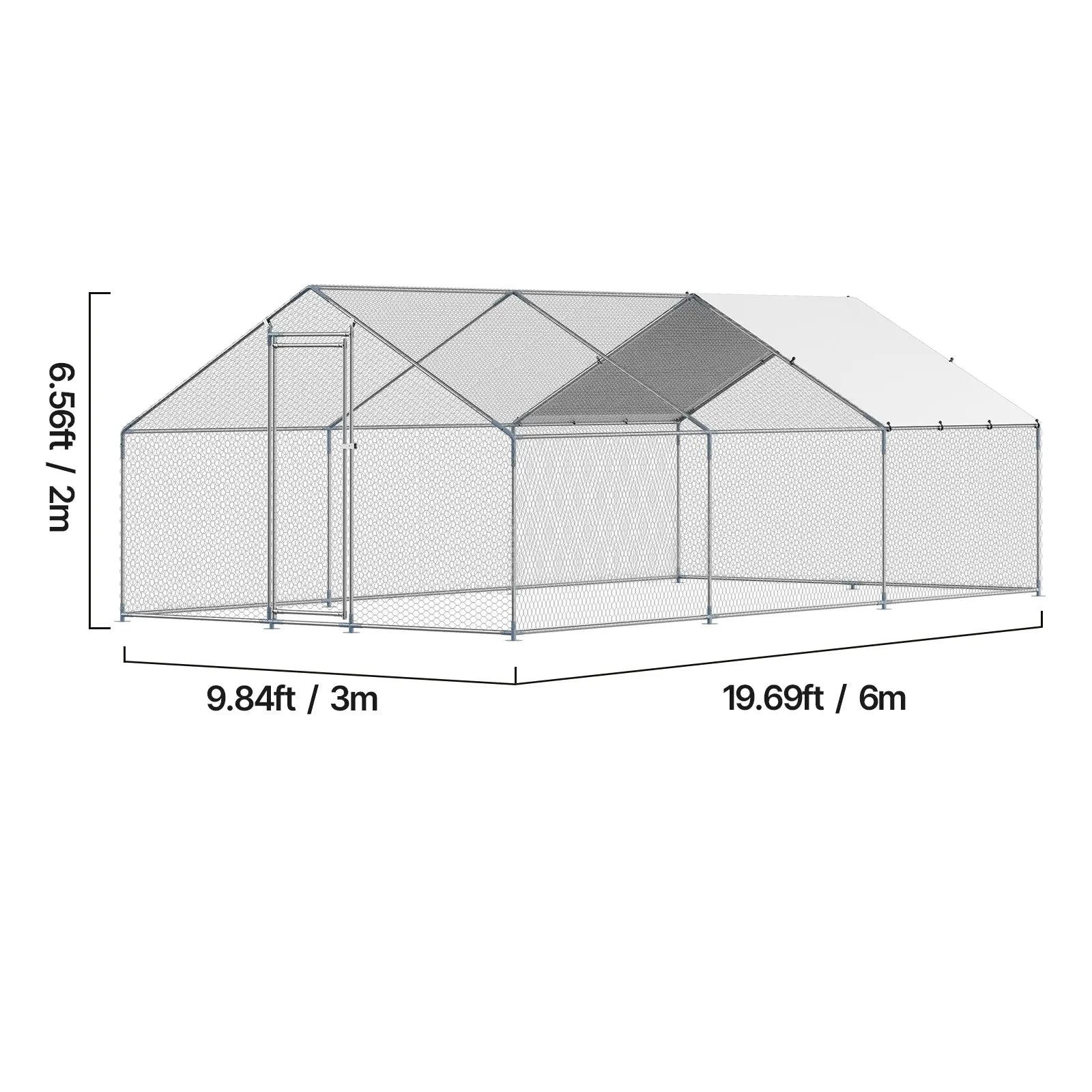 VEVOR Large Walk-In Metal Chicken Coop, 9.8 x 19.6 x 6.5 Ft Enclosure with Cover and Spire Roof, Secure Poultry Pen for Chickens, Ducks, and Rabbits for Backyard and Farm Use
