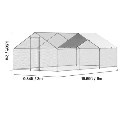 VEVOR Large Walk-In Metal Chicken Coop, 9.8 x 19.6 x 6.5 Ft Enclosure with Cover and Spire Roof, Secure Poultry Pen for Chickens, Ducks, and Rabbits for Backyard and Farm Use