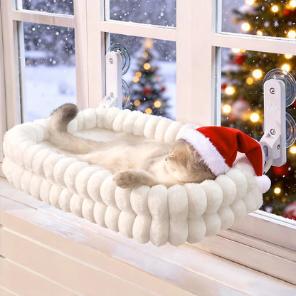 Folding Cat Hammock for Windows - Cordless, Machine Washable Bed with Durable Metal Frame and Strong Suction Cups, Ideal Perch for Cats and Small Dogs