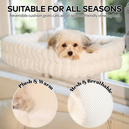 Folding Cat Hammock for Windows - Cordless, Machine Washable Bed with Durable Metal Frame and Strong Suction Cups, Ideal Perch for Cats and Small Dogs