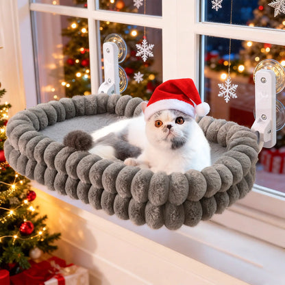 Folding Cat Hammock for Windows - Cordless, Machine Washable Bed with Durable Metal Frame and Strong Suction Cups, Ideal Perch for Cats and Small Dogs