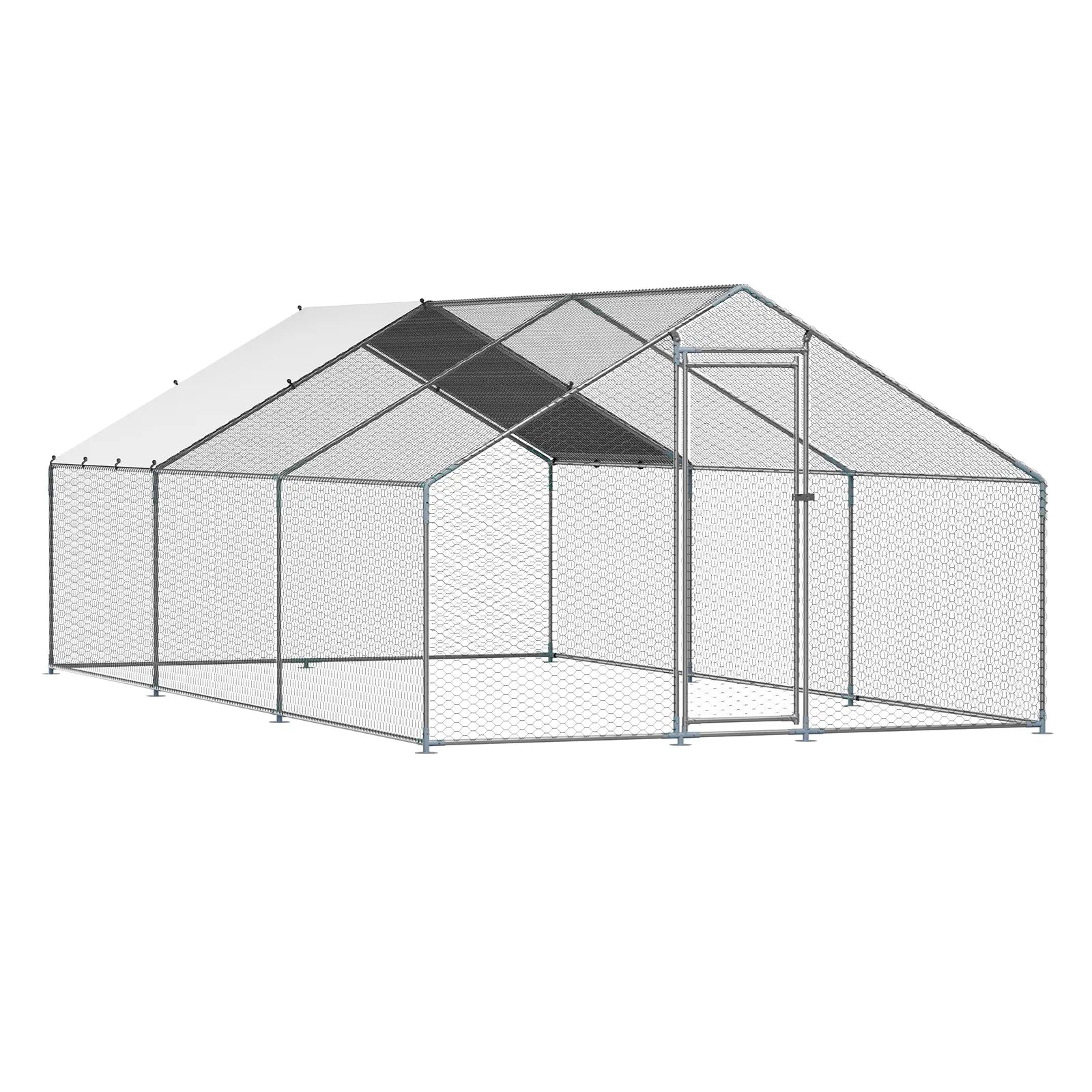 VEVOR Large Walk-In Metal Chicken Coop, 9.8 x 19.6 x 6.5 Ft Enclosure with Cover and Spire Roof, Secure Poultry Pen for Chickens, Ducks, and Rabbits for Backyard and Farm Use