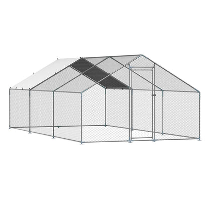 VEVOR Large Walk-In Metal Chicken Coop, 9.8 x 19.6 x 6.5 Ft Enclosure with Cover and Spire Roof, Secure Poultry Pen for Chickens, Ducks, and Rabbits for Backyard and Farm Use