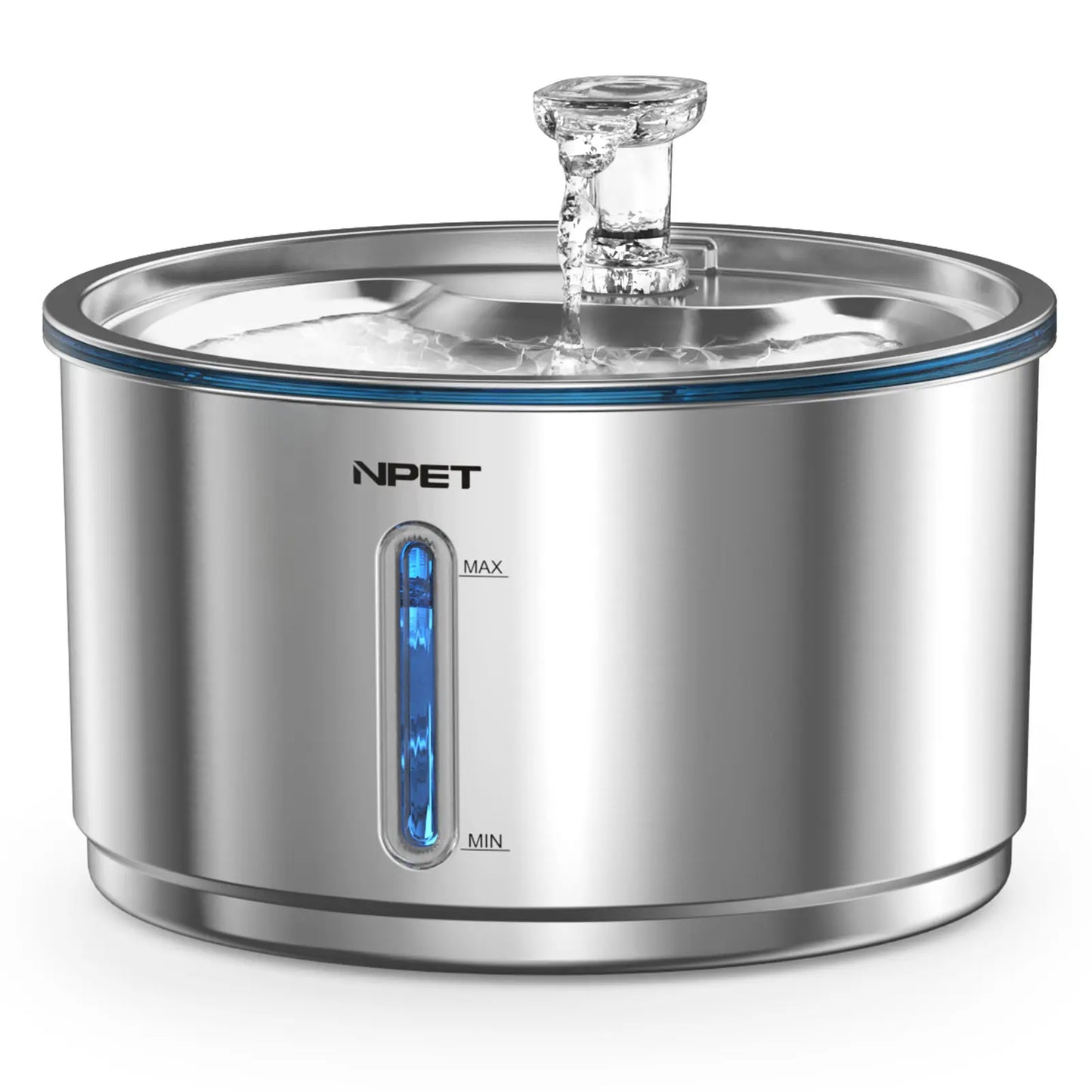 NPET 54Oz Stainless Steel Cat Water Fountain with LED Lights & Filters - Perfect for Indoor Cats!
