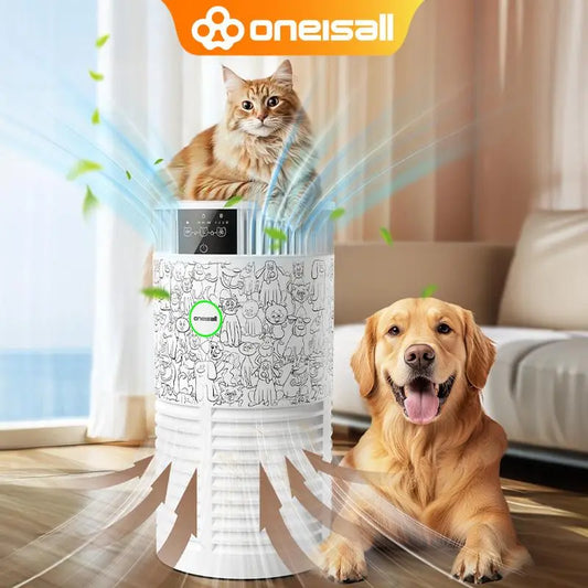 Oneisall Air Purifier for Homes with Pets, 3-in-1 Washable HEPA Filter, Dual-Sided Filter with 200G Activated Carbon, Pet-Friendly Design with Pet Lock for Allergen Relief and Odor Removal