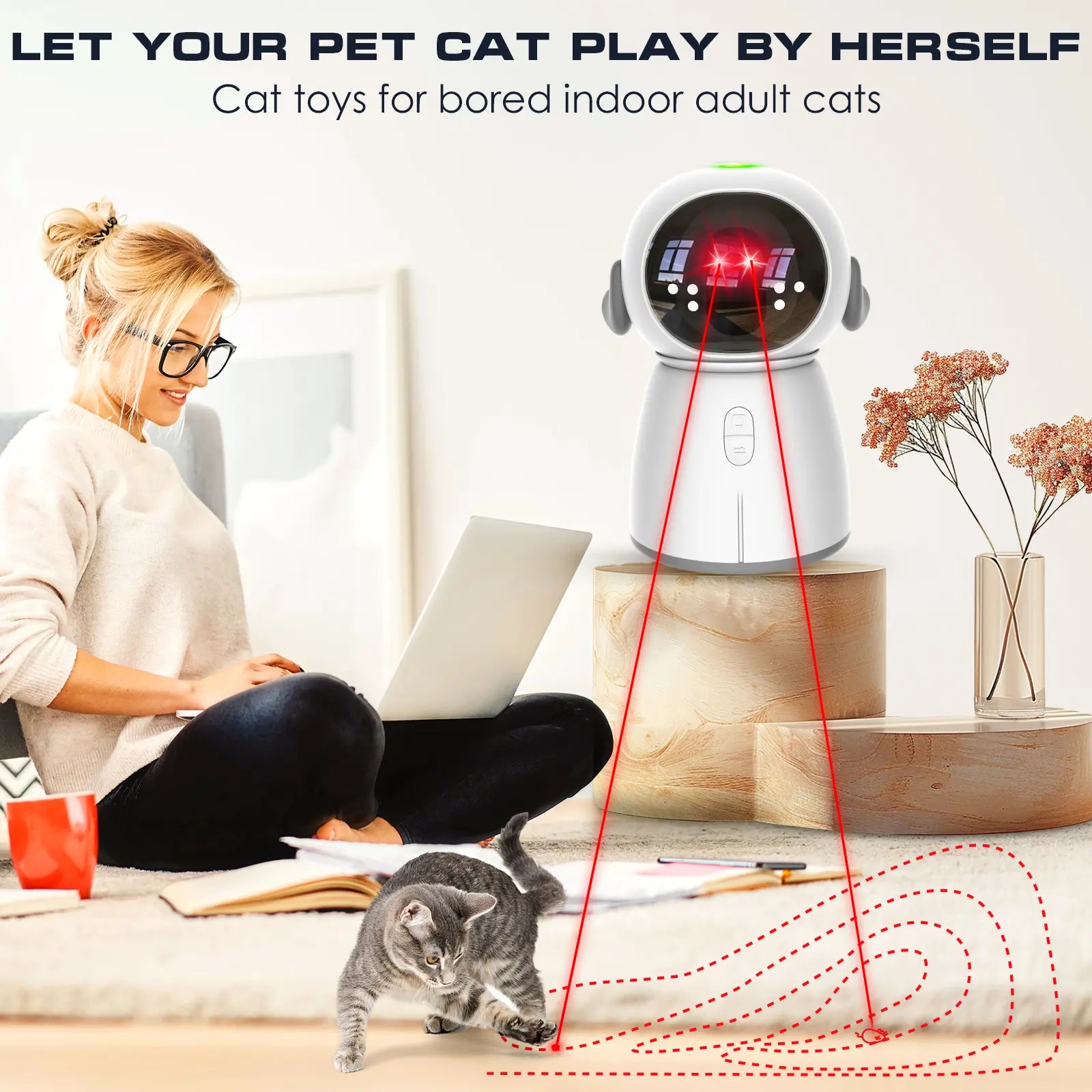 Interactive Motion-Activated Laser Toy for Indoor Cats and Kittens - Rechargeable Automatic Play with Dual Patterns and Adjustable Angle for Multiple Pets