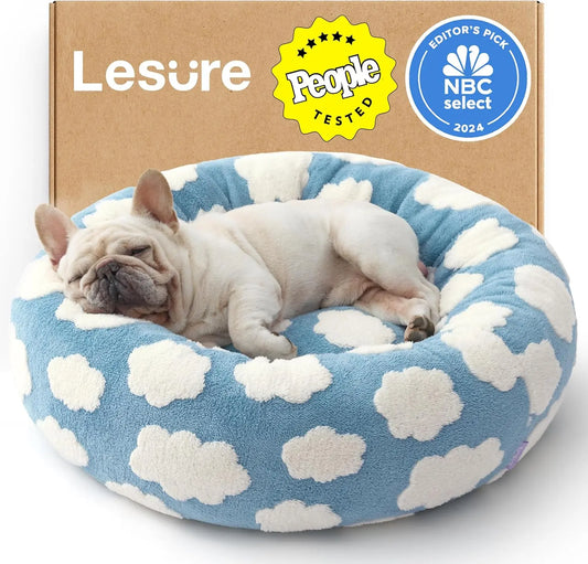 Lesure Plush Donut Pet Bed - Cozy and Calming Round Bed for Small, Medium, and Large Dogs and Cats, Washable with Anti-Slip Bottom, Ideal for Pet Comfort and Bedding Supplies