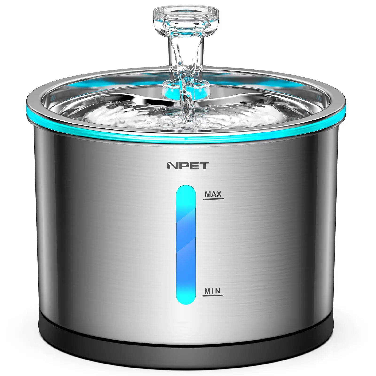 NPET 54Oz Stainless Steel Cat Water Fountain with LED Lights & Filters - Perfect for Indoor Cats!