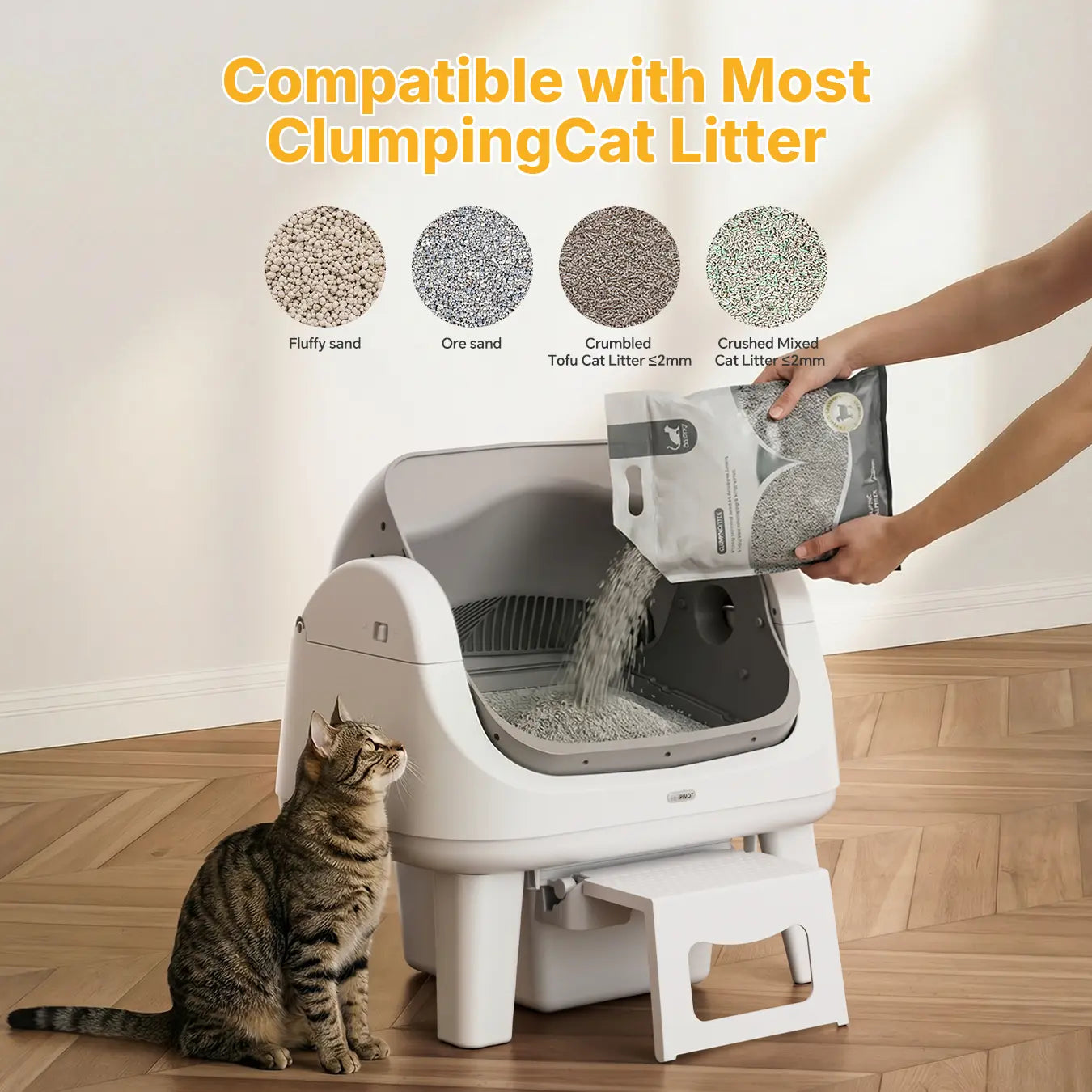 Petpivot Autoscooper 12 Lite Open Top Self-Cleaning Cat Litter Box with Advanced Safety Sensors and Senior Cat Accessibility Features