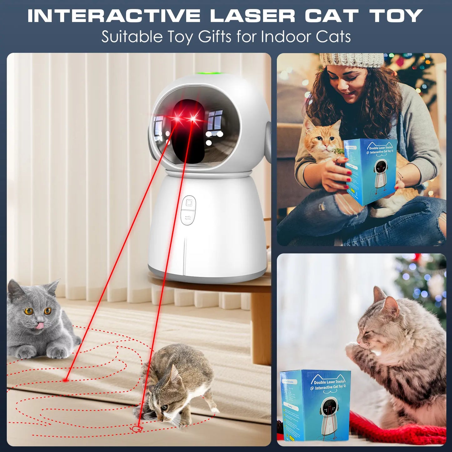 Interactive Motion-Activated Laser Toy for Indoor Cats and Kittens - Rechargeable Automatic Play with Dual Patterns and Adjustable Angle for Multiple Pets