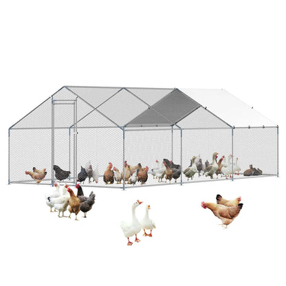 VEVOR Large Walk-In Metal Chicken Coop, 9.8 x 19.6 x 6.5 Ft Enclosure with Cover and Spire Roof, Secure Poultry Pen for Chickens, Ducks, and Rabbits for Backyard and Farm Use