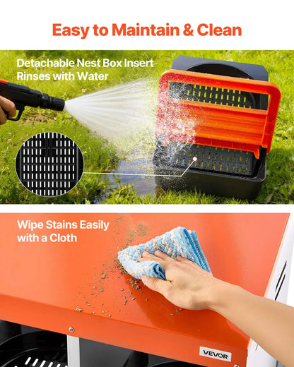 Vevor Chicken Nesting Boxes with 4 Compartments, Support Legs, Easy Egg Collection, Galvanized Steel and High-Strength Plastic, Roll Away Design for Chickens and Hens, Orange